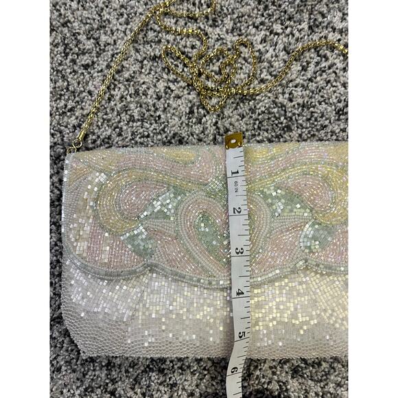 Vintage Beaded Women’s Handbag Clutch, Gold Chain Pearl Beads Spring Easter - Picture 9 of 10